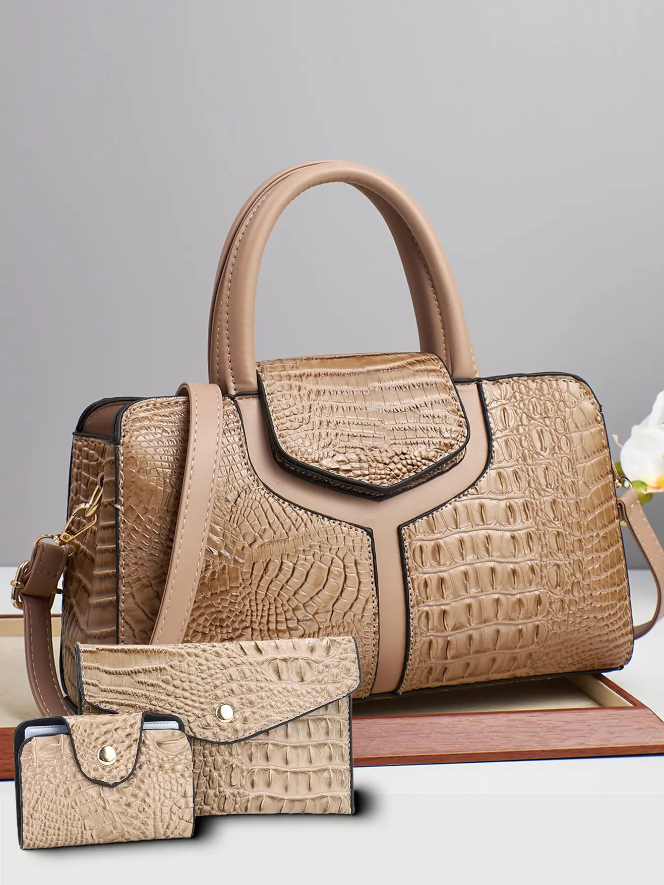 Elegant temperament women's Boston handbag, 2026 new women's handbag, Textured handbag, women's shoulder bag combination set 3-piece set, Fashionable Bag Set, Fashion Bags, perfect accessory for daily commuting, Top Handle Handbag