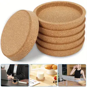 6 Pcs Cork Coasters Bulk 4 Inch Round Lip Cup Holder Leak Proof Cork Coasters for Drinks Reusable Absorbent Cup Coaster for Mugs Coffee Glass Table Desk Party Supplies, Brown
