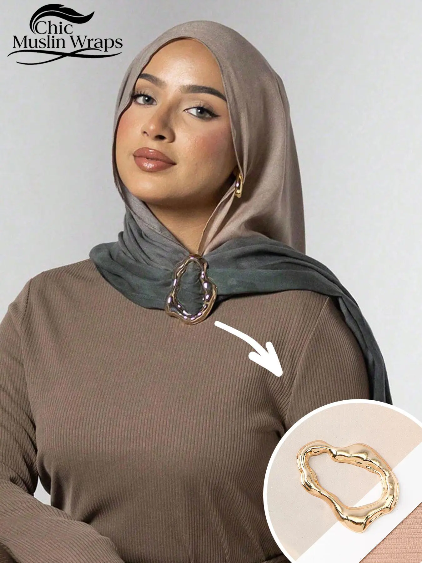 Women's Asymmetrical Shape Metal Hijab Scarf Clip Holder, Custom Design Large Brooch Pin, Perfect Accessory for Stylish Hijab Pins