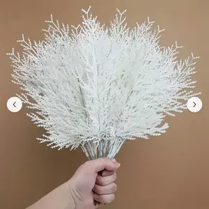 30 pcs Set of White Shiny Artificial Pine Tree Needle Branch Decorations for Holiday & Seasonal Settings Plastic Material Durable & Easy to Maintain