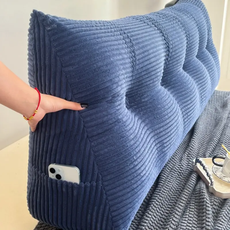 Luxury Rabbit Fur Triangle Bed Backrest Cushion, Soft Comfortable, Fashion Home Decor, Back Support and Waist Support, Supportive Backrest, Detachable Side Pockets