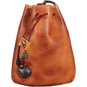Genuine Leather Medieval Coin Purse, Waist Bag Coin Organizer Change Holder Small Leather Drawstring Pouch for Men & Women (Dark brown)