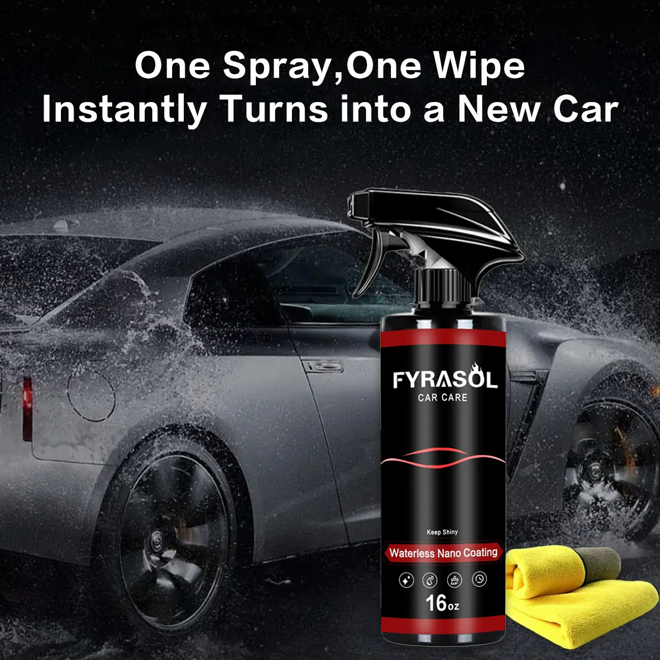 FYRASOL Nano Ceramic Coating Spray (16oz) - 1-Step High-Gloss Hydrophobic Polymer Sealant, Waterless Wash, Car Wax Polish for DIY Car Detailing Paint Protection