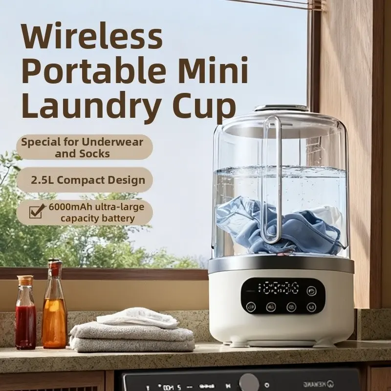 Integrated washing/drying mini portable washing machine, with blue light sterilization, 6000 mAh large capacity battery, multiple washing modes, washes private clothing, Socks, and kitchen rags