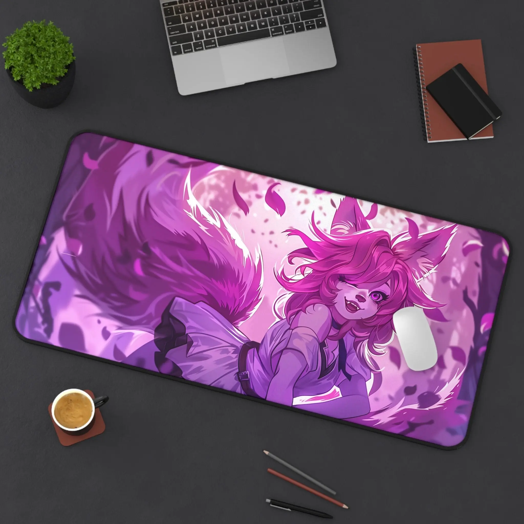 Magical Fursona Furry Mouse Mat | Stylized Wolf Fursona Furry Desk Mat for Gaming & Work | Furry Mouse Pad Fursona Print Forest Lofi PlayMat