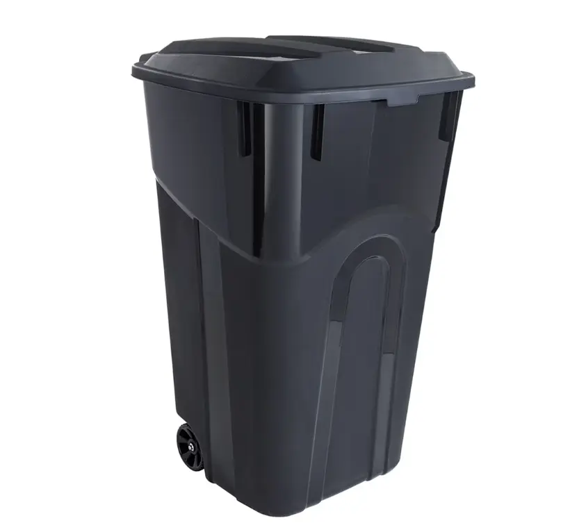 32 Gallon Wheeled Heavy Duty Plastic Garbage Can with Attached Lid Black for Efficient Waste Management 32 Gallon Wheeled Heavy Duty Plastic Garbage Can with Attached Lid Black for Efficient Waste Management