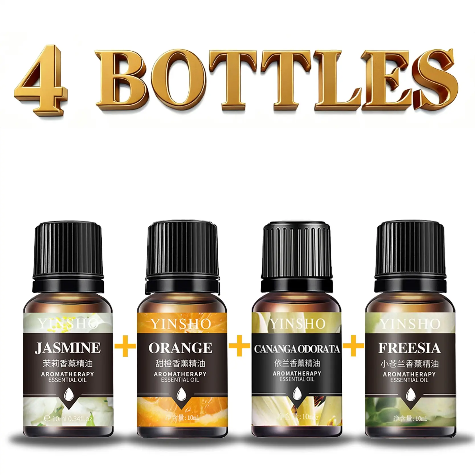 4 pcs (jasmine + orange + ylang-ylang + freesia) Aromatherapy Essential Oils Set,10ML Floral Citrus Scent Liquid Fragrance for Diffusers & Car Freshener, Home Fragrance Oils