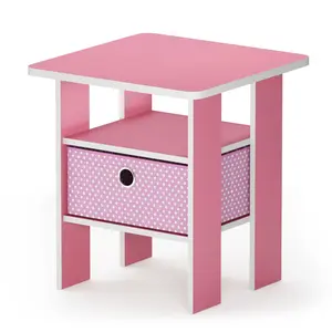 ANDREY Pink Side Table with Storage Bin and Open Shelves, Ideal for Bedrooms and Small Spaces, Stylish Indoor Furniture Decor, Bedroom Inspo