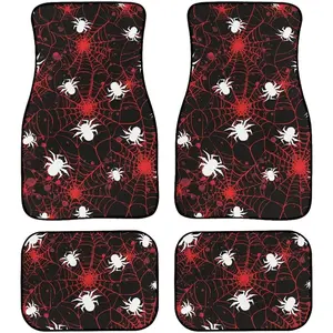 Spider Web Car 4 Piece Floor Mat Set Gothic Bloody Cobweb Universal Fit All Models Heavy Duty Heel Pad Spider Blood Splash Fit Car Floor Front Rear Rows Set Floor Mats For Car Car Accessories