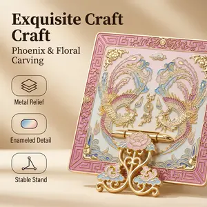 Exquisite Phoenix & Floral Carving Mirror HD Clear Vanity with Stable Stand & Enameled Detail for Women Eco Gift