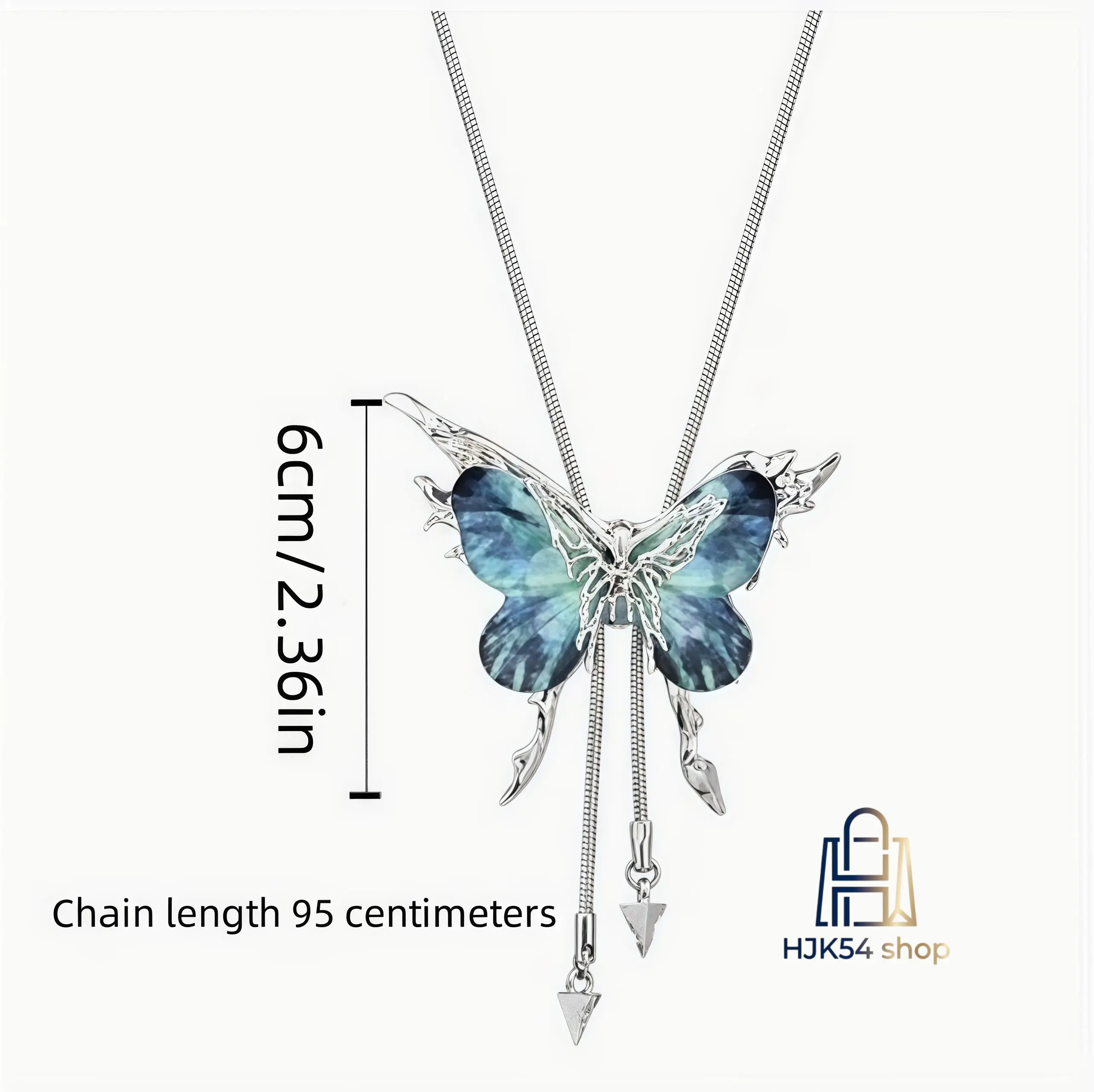 Butterfly Sweater Necklace with Iridescent Shell, Hollow Metal Art Charm Pendant & Tassel on a 95cm Snake Chain, Fashion Jewelry for Women, Butterfly Decorative Element Necklaces, Chain Jewelry Necklaces