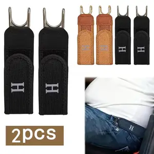 2 Pieces Metal Hook Elastic Belt, No Buckle Belts For Men Women, Adjustable Belts Without Holes, No Hole Buckleless Belt Hooks, Adults Invisible Waist Strap For Outdoor Work Travel Casual