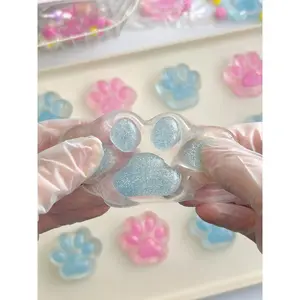 Crystal Glitter Cat Paw Squishy - Medium Size in Pink Sparkle or Cool Blue Shine - Ultra-Soft, Squeezable Material for Stress Relief