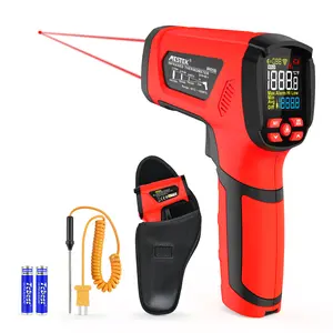 Mestek IR05B Infrared Thermometer -40°F~3632°F (-40°C~2000°C) Adjustable Emissivity, Dual Laser High Temperature Gun with K-Type Probe & Color Screen – Red, for Metallurgy, Kiln, Forge, HVAC