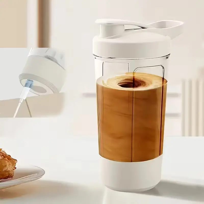 1pc Portable USB/- Electric Blender Cup - Automatic One-Touch Operation, Transparent with Measurement Markings, Food-Grade PP Mini Handheld Milk/Protein Shaker for Coffee, Smoothies, On-the-Go Blending (USB, No