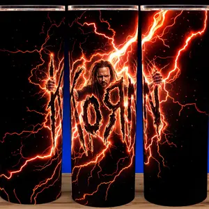 Korn - Jonathan Davis Metal Music Lightning Bolts Cup Mug Tumbler 20oz with Lid and Straw - Elegant Drinkware for Monster Fans - Perfect for Hot or Cold Drinks! Stainless Steel. Flasks Coffee Reusable Glossy