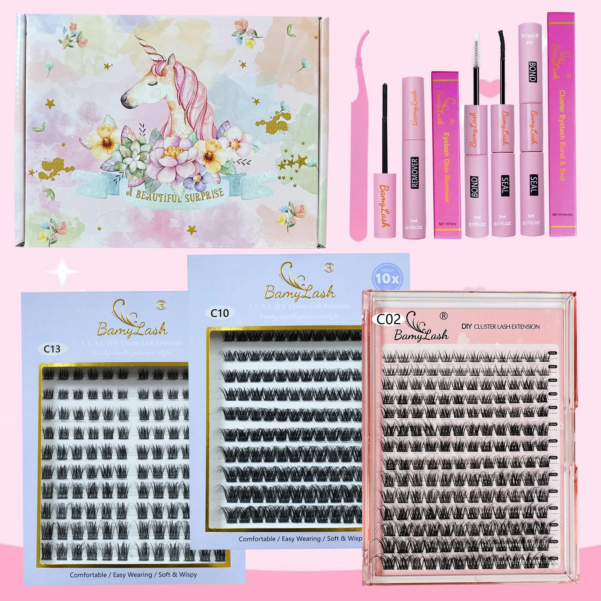 Natural Look DIY Eyelash Extensions Kit, 1 Set Including 3 Boxes Mixed Length Fluffy Eyelash Clusters Voluminous False Eyelashes with Lash Glue & Tweezers & Lash Remover, Eye Makeup Enhancement Set for Women