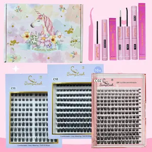 Natural Look DIY Eyelash Extensions Kit, 1 Set Including 3 Boxes Mixed Length Fluffy Eyelash Clusters Fake Lashes with Lash Glue & Tweezers & Lash Remover, Eye Makeup Enhancement Set for Women