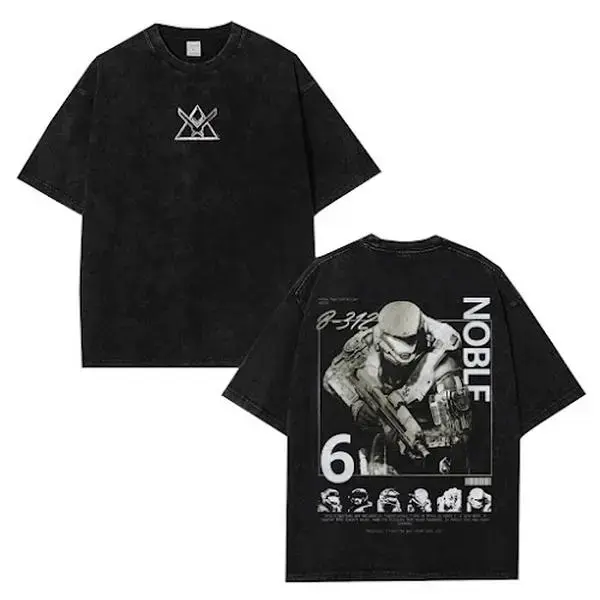 Noble 6 Halo Reach, Remember Reach Unisex Washed Cotton T-Shirt, RPG graphic tees Top anime manga game merch Casual Streetwear men gifts shirts men Menswear Hoodie Print Straight