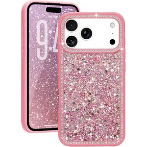 Phone Cases for iPhone 17 Pro Max 16 15 14 13 12 11 Pro Max Plus Case Glitter, Girly Cute Bling Glittery Sparkle Cover with Shiny Diamonds Rhinestones for Women Girls, Soft Slim Shockproof Protective Phone Case for iPhone 17 Pro Max, Hot Pink