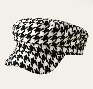 Houndstooth Cabbie Peaked Beret Cap