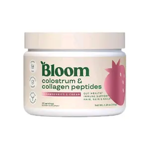 Bloom Nutrition Colostrum and Collagen Peptides Dietary Beauty Supplement, Strawberries and Cream Flavor