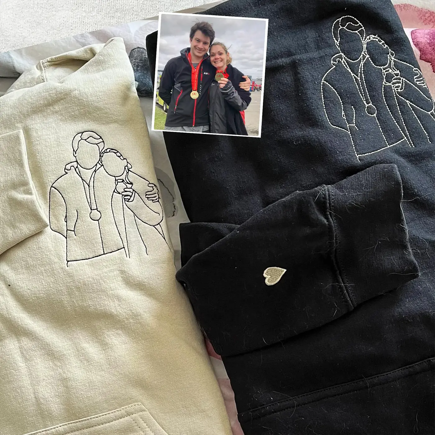 Custom Embroidered Portrait From Photo Couple Sweatshirts, Valentine's Day Gifts For Boyfriend
