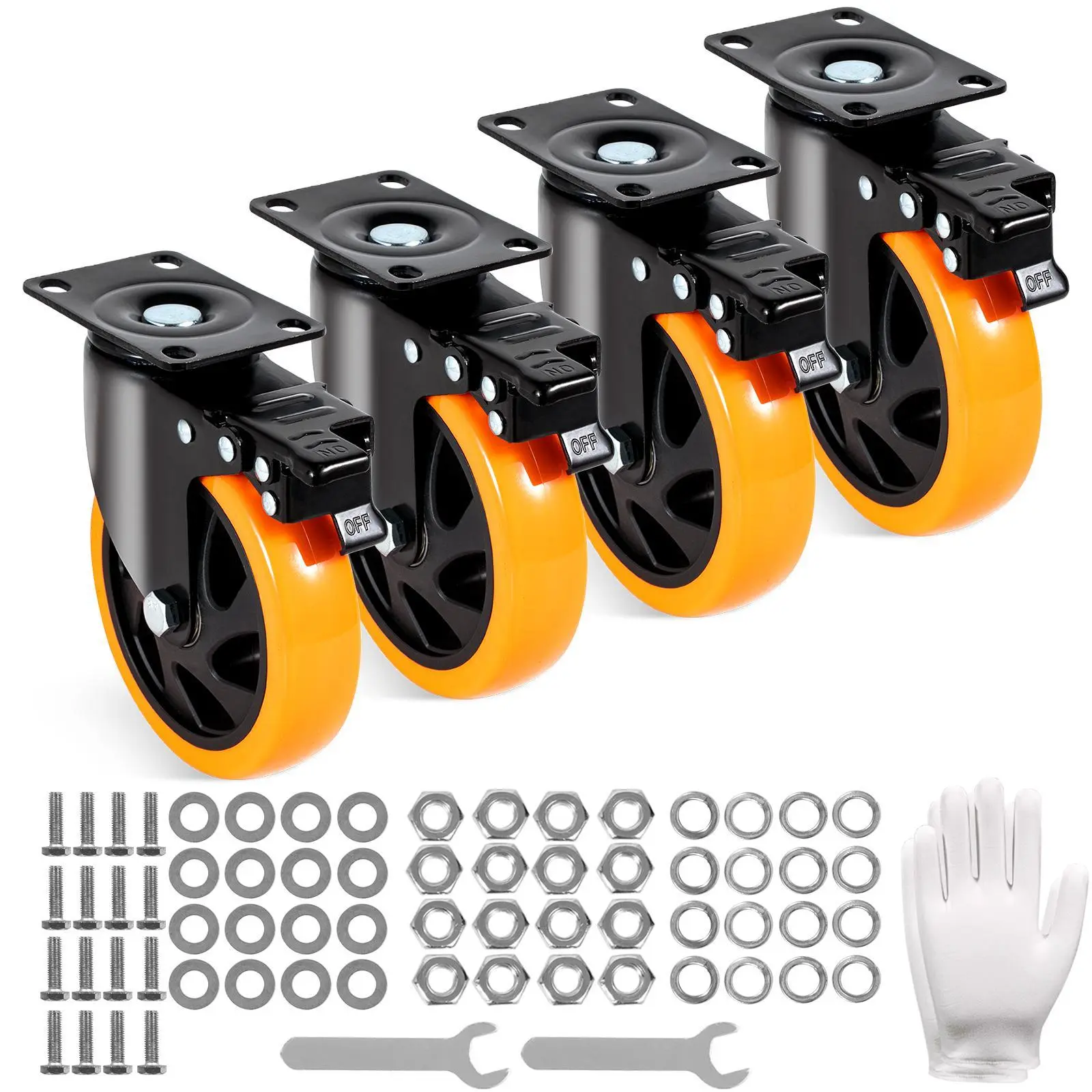 【SummerFinds】VEVOR Caster Wheels,  5-inch Swivel Plate Casters, Set of 4, with Security A/B Locking No Noise PVC Wheels, Heavy Duty 450 lbs Load Capacity Per Caster, Non-Marking Wheels for Cart Furniture Workbench