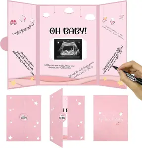 Baby Shower Decorations for Girl, Cute Baby Shower Signature Board with Picture, Pink Baby Shower Guest Book Alternatives 18" x 12", Creative Baby Shower Keepsake for Girls Gift scene accessories