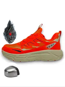 Men's Graphic Print Lace Up Insurance Shoes, Casual Sporty Stable Anti-slip Working Shoes, Fashionable Durable Steel Toe Anti-smash and Anti-puncture Shoes for Daily Wear