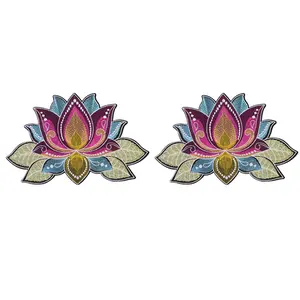 2Pcs large lotus iron on patches with floral embroidery design, suitable for clothing and bags DIY personalization applique