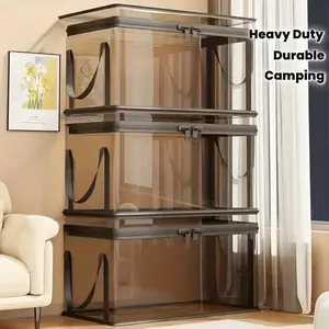 【 Free Shipping 】Large Clear Thick Plastic Storage Box with Hinged Lid, Heavy-Duty Durable High Capacity Organizer, Perfect for Home, Camping, Travel, Attic and Moving