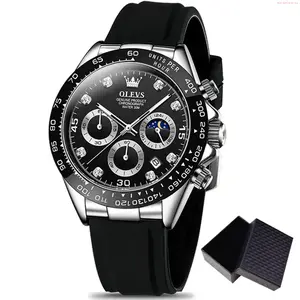OLEVS Watch OLEVS Diamond Wrist Watch for Man Chronograph Luxury Sport Silicone Moon Phase Quartz Male Watches