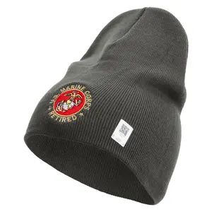 US Marine Corps Retired Emblem Symbol Embroidered 8 Inch Short Beanie Made in USA