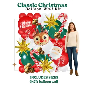 Classic Christmas Balloon Wall Kit - 6x7ft Balloon Wall with Santa, Reindeer, and Candy Cane Designs