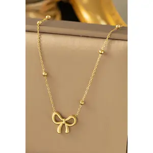Gold Bowknot Pendant Plated Choker Necklace