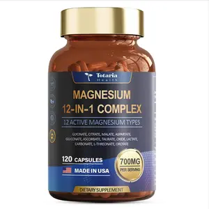 Totaria 12-in-1 Magnesium Complex 700mg - Supplement with Glycinate Citrate Malate Oxide Taurate Aspartate Orotate, Vegan Capsules for Muscle, Heart, and Relaxation Support