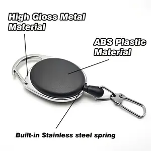 Fishing Zinc Alloy Round Ring Extension Clip, Black Oval Pull Ring Extended Clip with 360-Degree Rotating Clip, Outdoor Hook, Outdoor Button, Outdoor Keychain. Maximum stretching length is 59.99 centimeters, suitable for fishing, hiking and outdoor sports