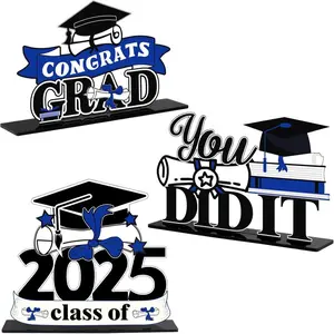 Wooden Graduation Centerpiece Decoration, 3 Counts/set Graduation Centerpiece Sign, Graduation Party Table Decoration, Graduation Party Supplies, Home Decor, Masks, Halloween