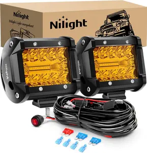 Nilight 2PC 4Inch Amber Led Pods Triple Row 60W Flood Spot Combo Driving Fog Lights with 16AWG Wiring Harness-2 Leads for Offroad Pickup Trucks Jeep ATV UTV SUV dealsforyoudays