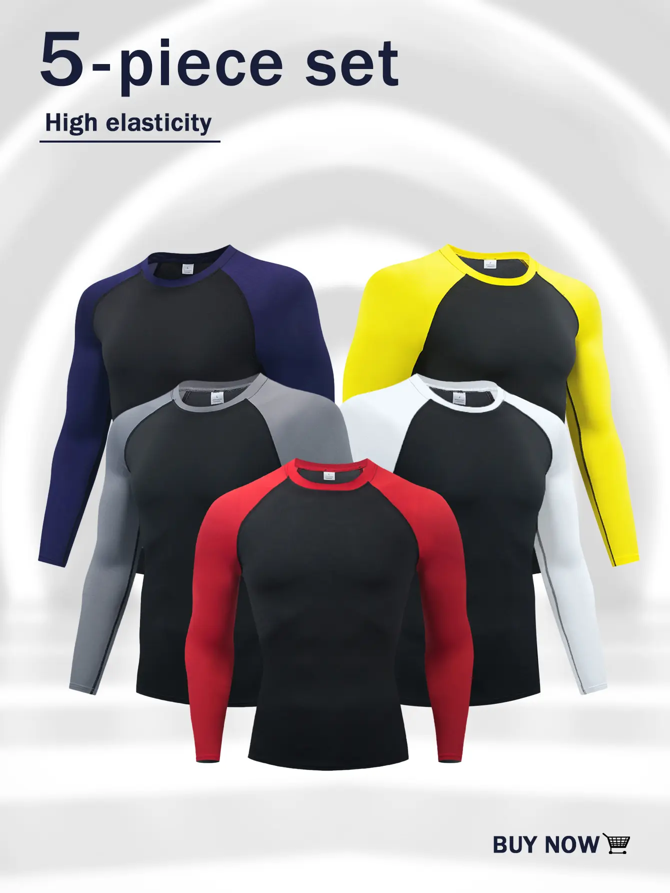 5 Pack Men's Athletic T-Shirts, Colorblocked Long Sleeve Sport Tee with High-Stretch, Sweat-Dry Fabric for Gym Workouts