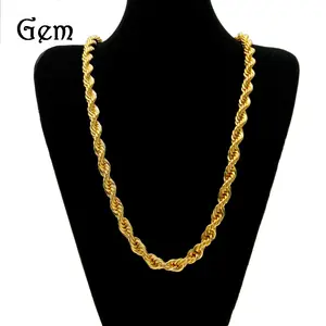 Men's Hip-Hop Gold-Plated Necklace Fashion High-End Feel 1cm Thick Braided Necklace Twist Rope Chain Cuban Link Design