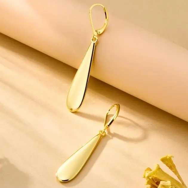 Women's Silver-Plated Long Teardrop Dangle Earrings - Hypoallergenic, Minimalist Silhouette, Leverback Close, Tarnish Resistant, Dainty Elegant Everyday Wear Costume Jewelry Gift for Females