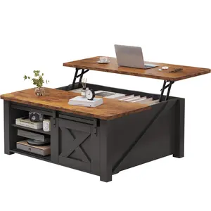 Coffee Table with Hidden Storage Compartment, Lift Top Center Table with Adjustable Shelves, Square Wooden Coffee Table for Living Room, 66 lbs Capacity