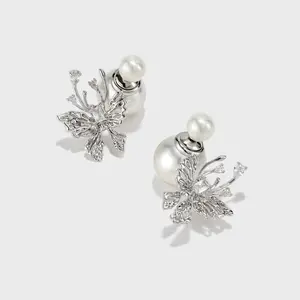 Zircon Butterfly Pearl Earrings Birthstone Jewelry