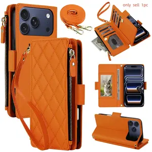 Crossbody Zipper Cards Solt Wallet Flip Leather Case For iPhone 17 Pro Max 16 Plus 15 14 13 12 11 Shockproof Portable Cover