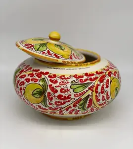 Decorated Biscuit Jar '600 Lemons Caltagirone Ceramic cm H.18 L.24 Handcrafted