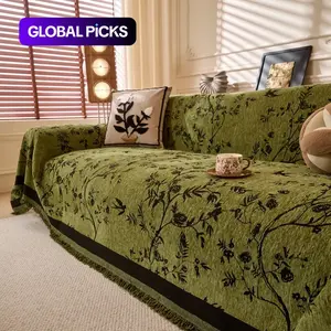 Plant Leaf Pattern Chenille Sofa Cover, Washable Sofa Slipcover, 1 Count Soft Slipcover Protector for Living Room Couch, Sofa Decoration Supplies#GLOBAL PICKS