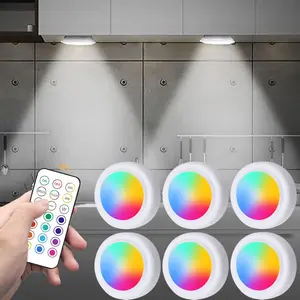 LED Disc Night Light with Remote Control & Touch Control, Automatic Light Changing, USB Powered 1 Set Battery Powered RGB Color Changing LED Spotlight, for Closet