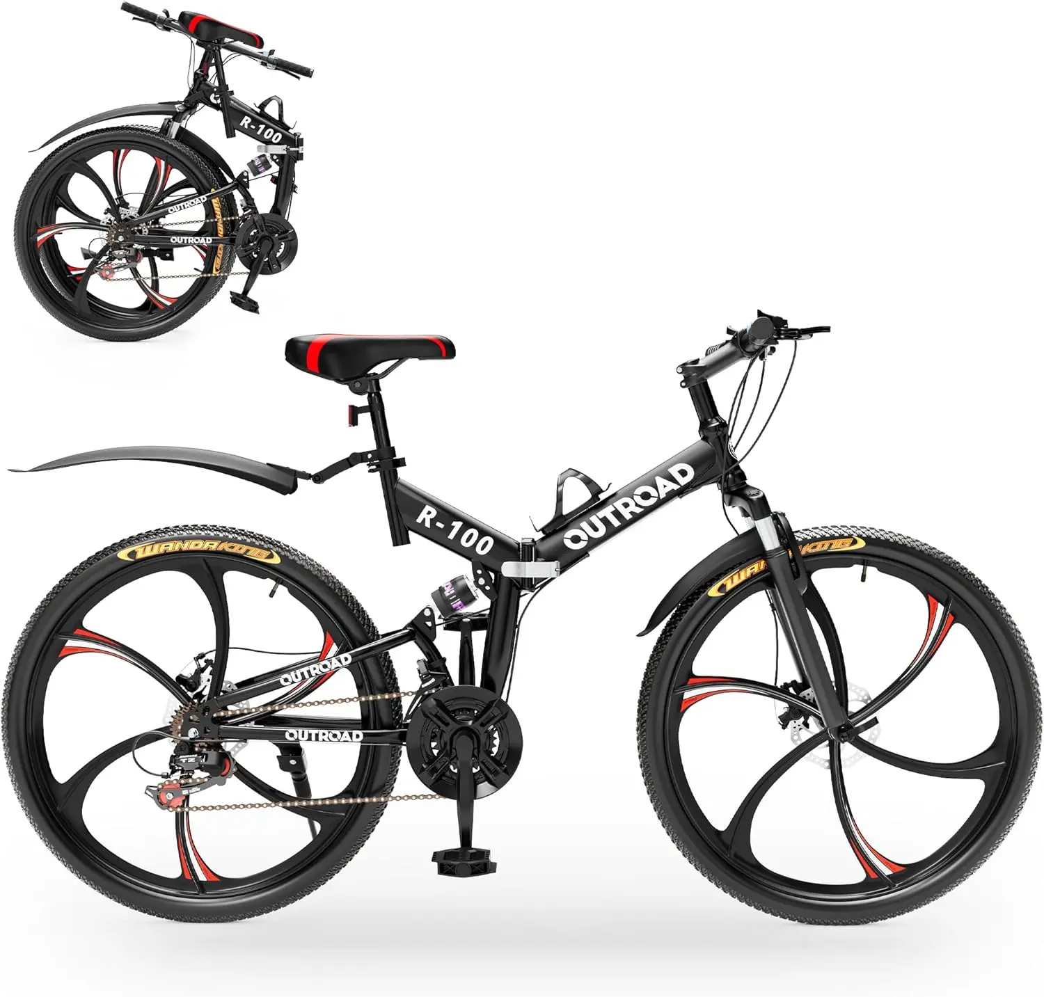 Max4out 26" Folding Mountain Bike, 21 Speed Full Suspension MTB, Dual Disc Brake & Non‑Slip Quick Release Tires, Fold‑to‑Store Commuter Bicycle for Men Women Adult Riders, Black Pink Green Orange White Purple Available, Commuter Bike